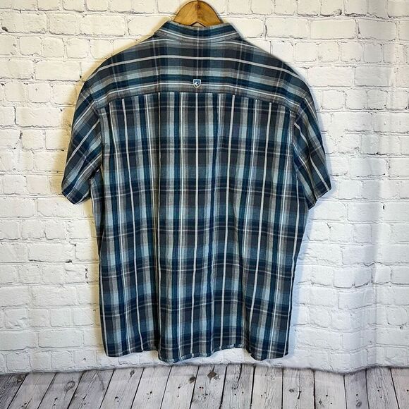 Kuhl Skorpio Plaid Button Down Shirt Mens XXL Hiking Short Sleeve Blue Gray - Picture 5 of 8